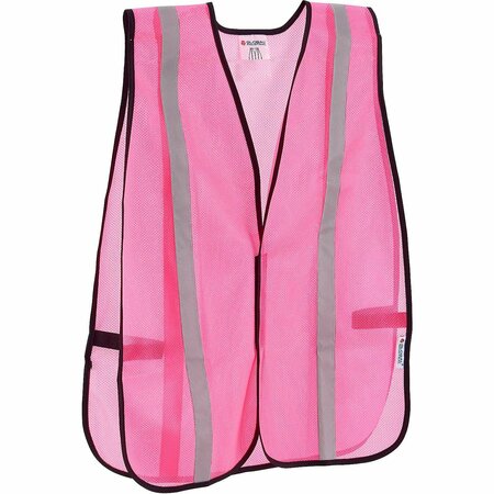 GLOBAL INDUSTRIAL Hi-Vis Safety Vest, 2in Reflective Strips, Mesh, Pink, One Size 641643P